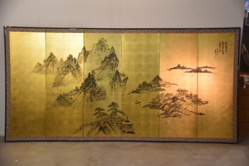 Landscape on Gold 6 Panel Screen Width:3500mm - Image 3