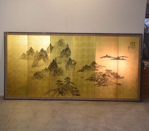 Landscape on Gold 6 Panel Screen Width:3500mm