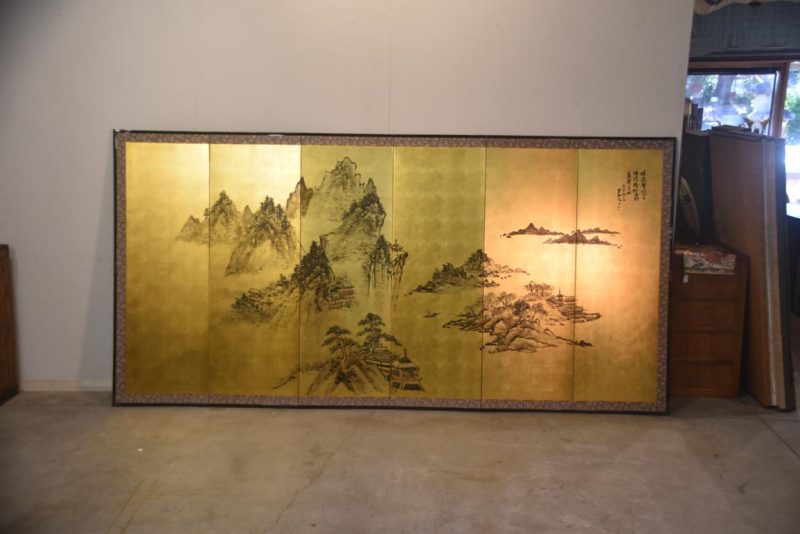 Landscape on Gold 6 Panel Screen Width:3500mm