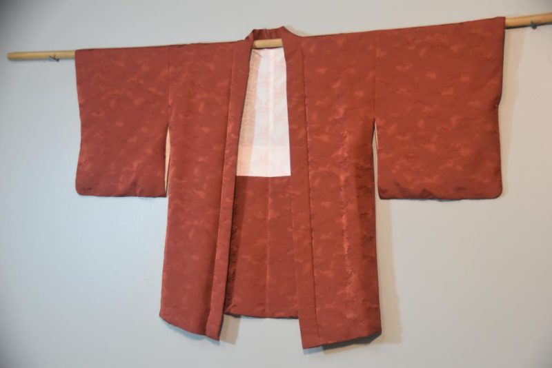 Rust Silk Jacquard Vintage Haori Jacket - Image 4
