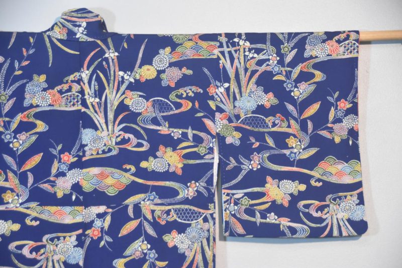 Floral Blue Vintage Silk Kimono - Image 3