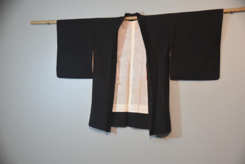 Black Silk Jacquard Vintage Haori Jacket - Image 5