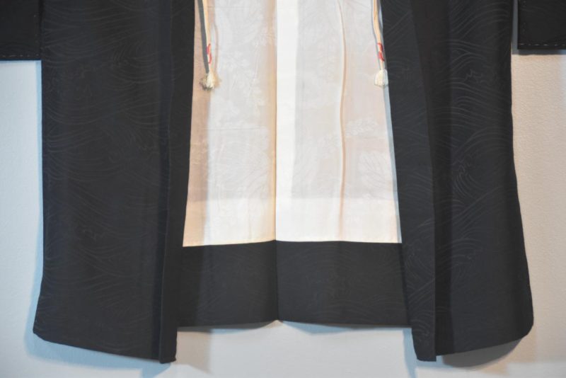 Black Silk Jacquard Vintage Haori Jacket - Image 4