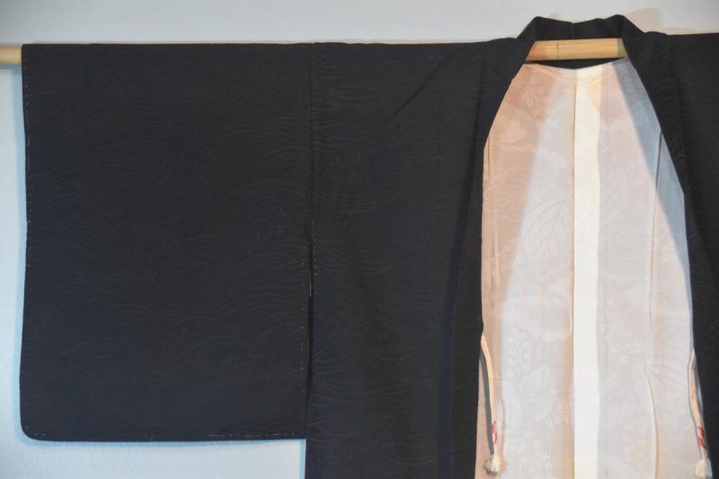 Black Silk Jacquard Vintage Haori Jacket - Image 2