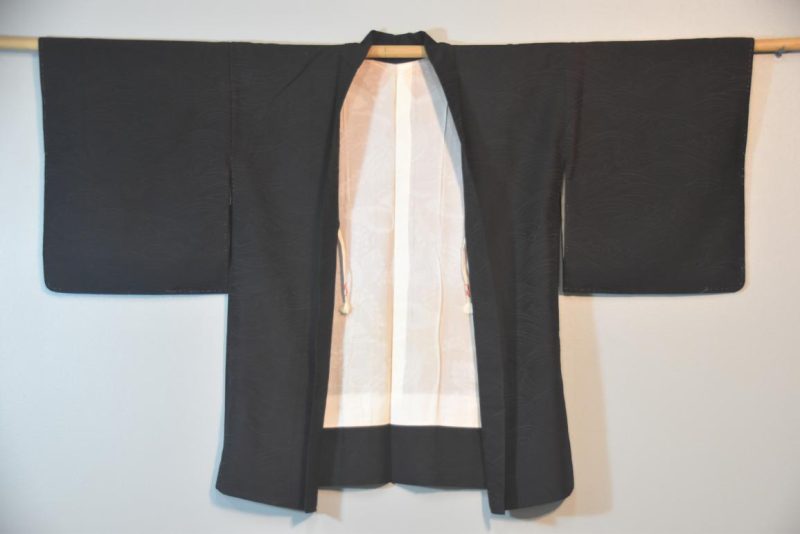 Black Silk Jacquard Vintage Haori Jacket - Image 7
