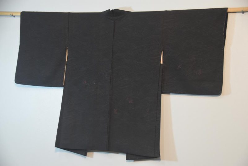 Black Silk Jacquard Vintage Haori Jacket - Image 8