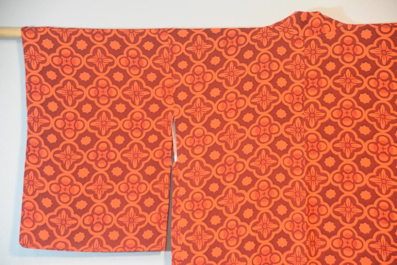 Red Geometric Vintage Silk Haori Jacket - Image 8