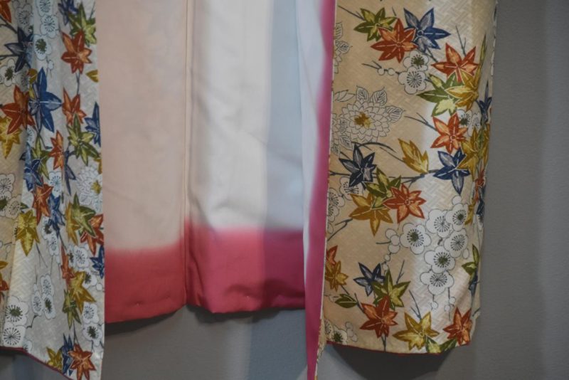 Japanese Silk Vintage Kimono Floral and Maple Leaves - Image 5