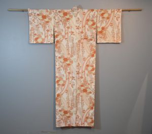 Japanese Silk Vintage Kimono Apricot and Cream Crepe