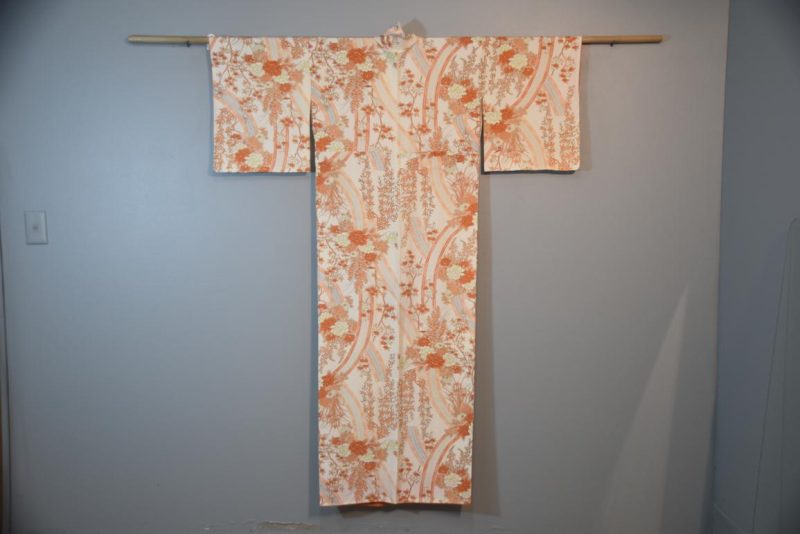 Japanese Silk Vintage Kimono Apricot and Cream Crepe