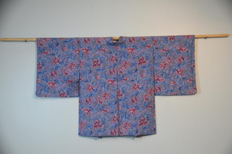 Mauve Floral Vintage Silk Haori Jacket - Image 4