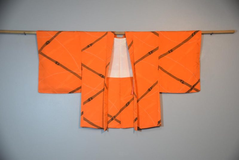 Orange and Bamboo Vintage Silk Haori Jacket - Image 4