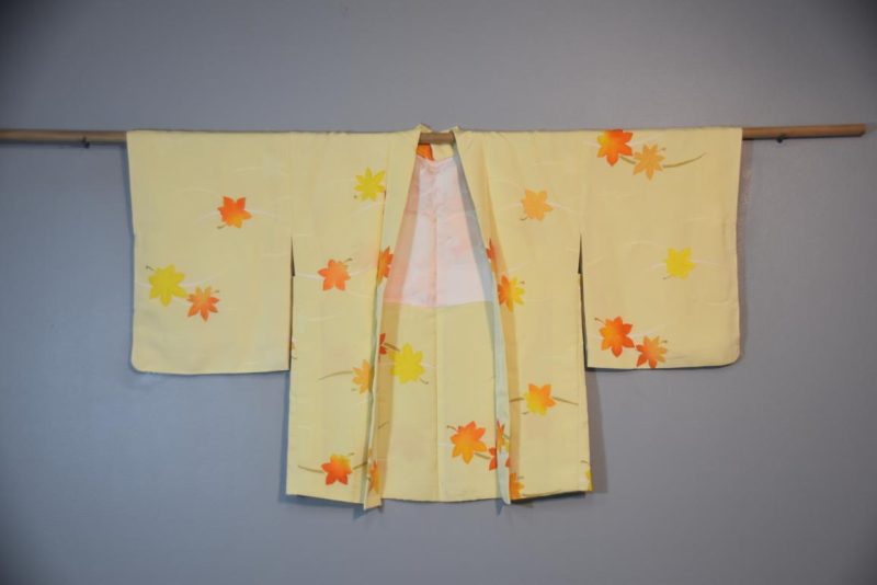 Lemon Maple Leaves Vintage Silk Haori Jacket - Image 5