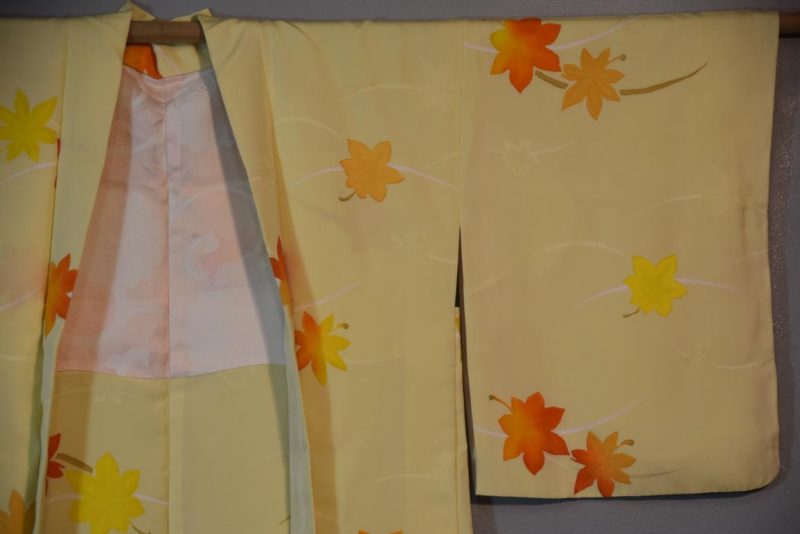 Lemon Maple Leaves Vintage Silk Haori Jacket - Image 4