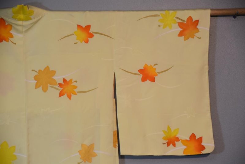 Lemon Maple Leaves Vintage Silk Haori Jacket - Image 3