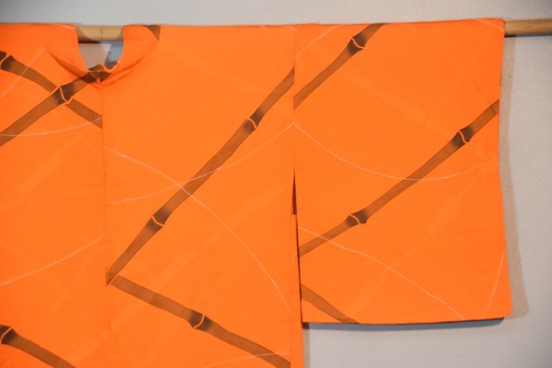 Orange and Bamboo Vintage Silk Haori Jacket - Image 3