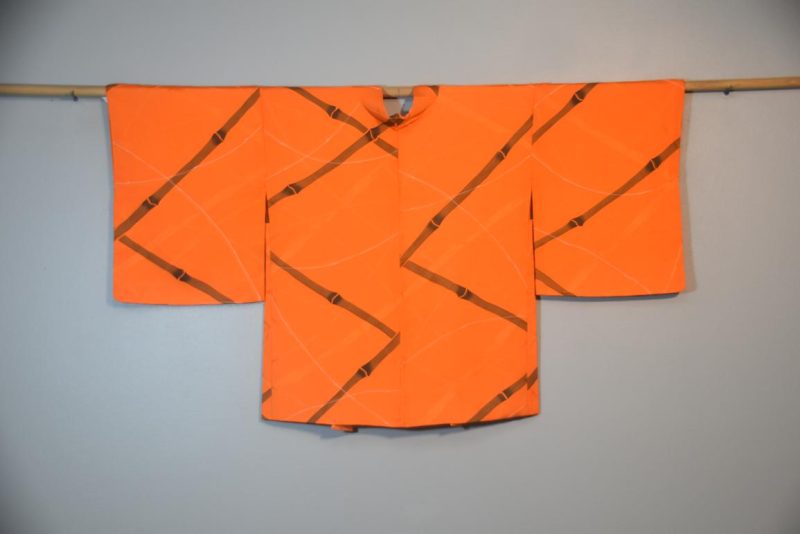 Orange and Bamboo Vintage Silk Haori Jacket