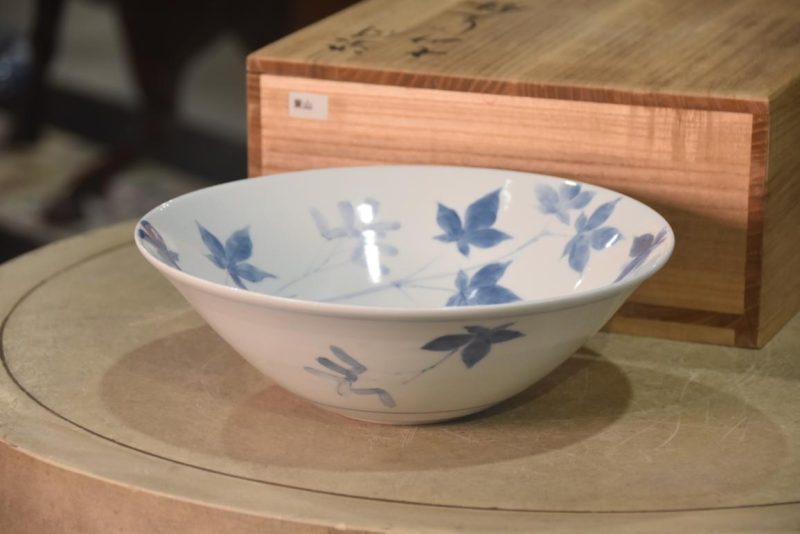 Blue and White Porcelain Bowl decorated with Maple Leaves Width:245mm