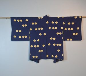 Dark Blue with Blossoms Vintage Silk Haori Jacket