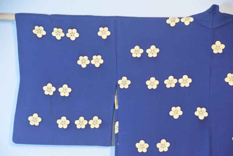 Dark Blue with Blossoms Vintage Silk Haori Jacket - Image 8