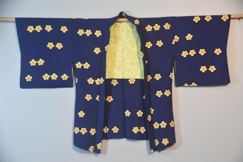 Dark Blue with Blossoms Vintage Silk Haori Jacket - Image 4