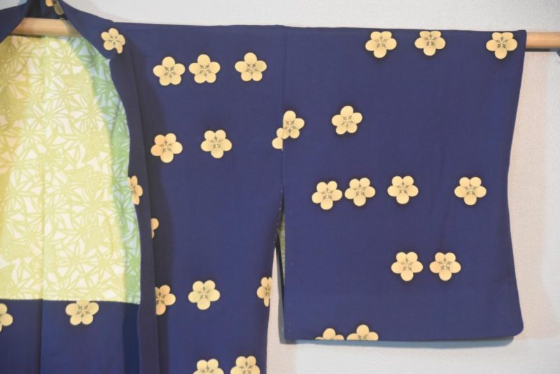 Dark Blue with Blossoms Vintage Silk Haori Jacket - Image 6
