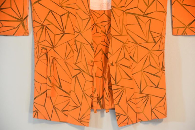 Orange Geometric Vintage Silk Haori Jacket - Image 7