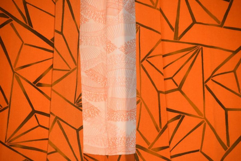 Orange Geometric Vintage Silk Haori Jacket - Image 3