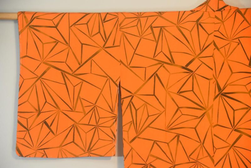 Orange Geometric Vintage Silk Haori Jacket - Image 8
