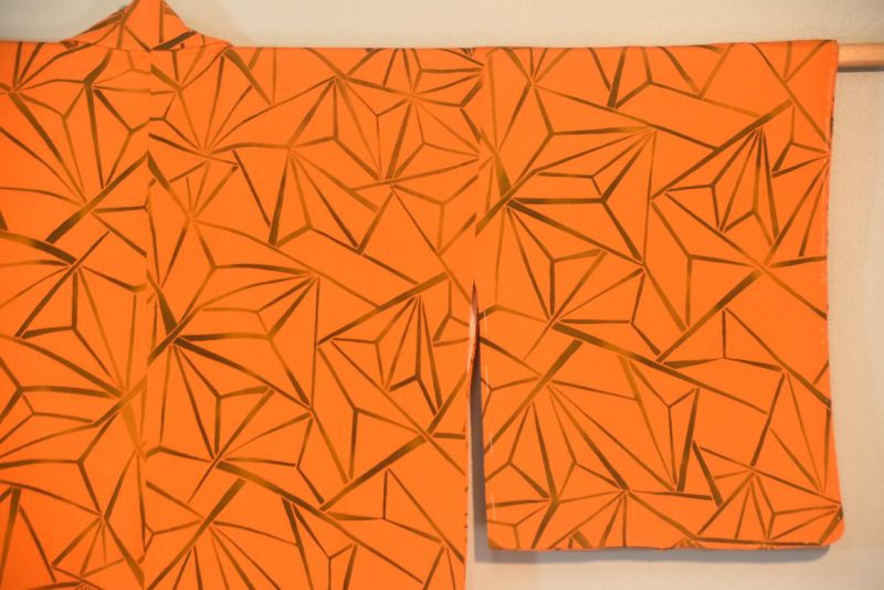 Orange Geometric Vintage Silk Haori Jacket - Image 9