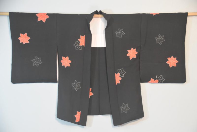 Maple Leaves Vintage Silk Haori Jacket - Image 4