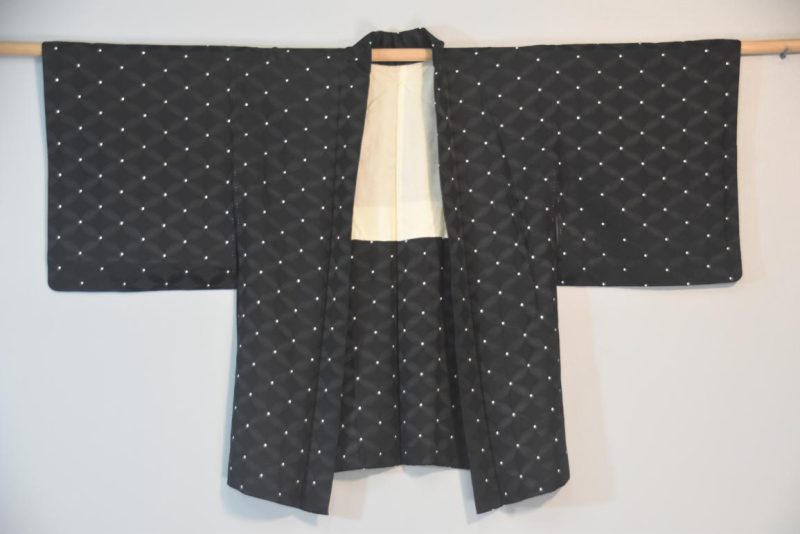 Black Jacquard Vintage Silk Haori Jacket - Image 3