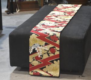 Japanese Red Black Gold Vintage Table Runner / Obi