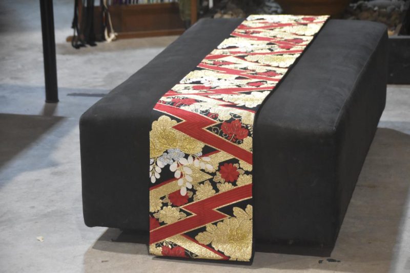 Japanese Red Black Gold Vintage Table Runner / Obi