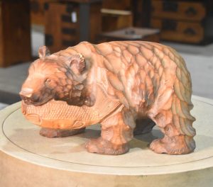 Carved Wooden Hokkaido Bear and Salmon Width:360mm