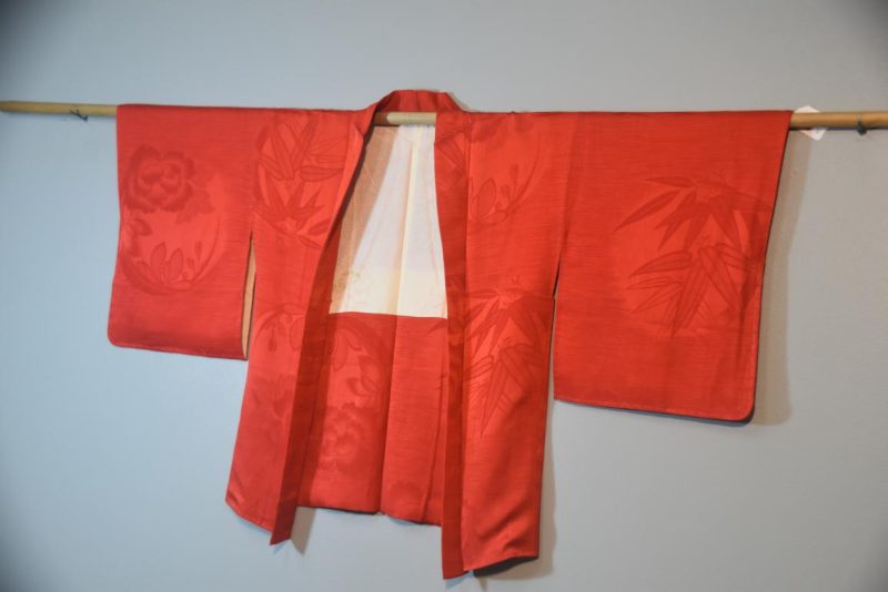 Vintage Burnt Orange Silk Jacquard Haori Jacket - Image 4