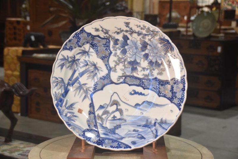 Japanese Blue and White Porcelain Plate Width:450mm