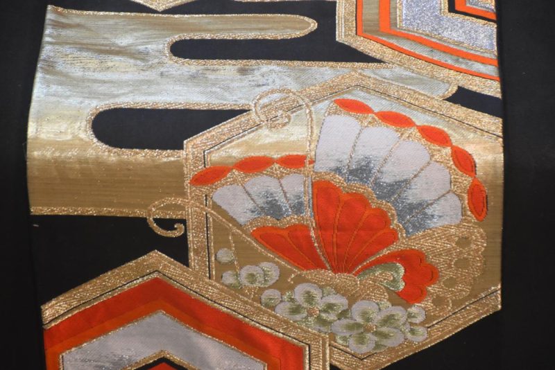 Butterfly Design Red and Black Fukuro Vintage Obi Table Runner Length:4000mm - Image 2