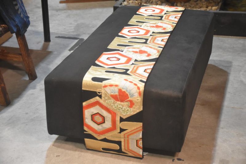 Butterfly Design Red and Black Fukuro Vintage Obi Table Runner Length:4000mm