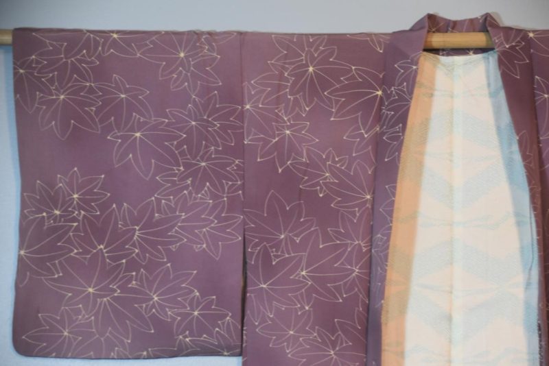 Lilac Maple Leaf Vintage Silk Haori Jacket - Image 5