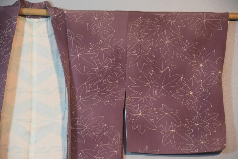 Lilac Maple Leaf Vintage Silk Haori Jacket - Image 6