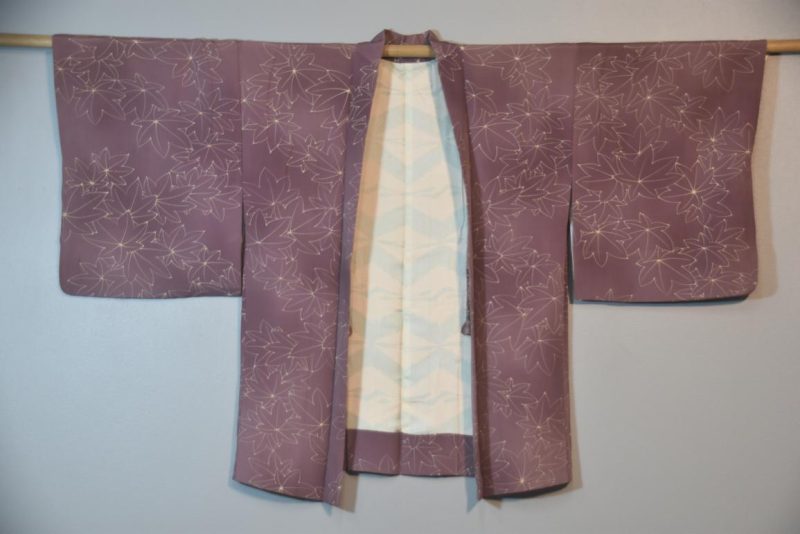 Lilac Maple Leaf Vintage Silk Haori Jacket - Image 3