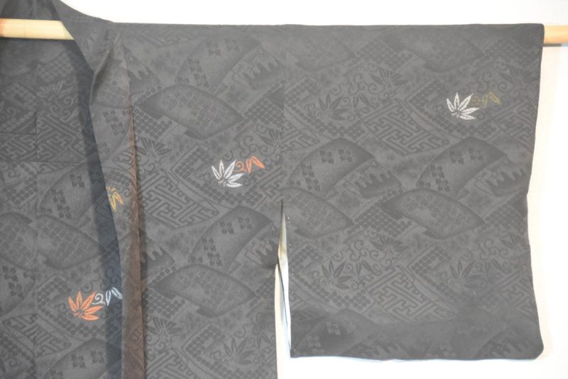 Black Silk Jacquard Vintage Haori Jacket - Image 8