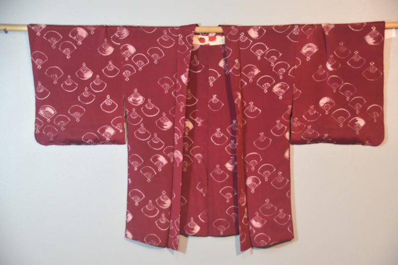 Vintage Fan Design Silk Haori Jacket - Image 6