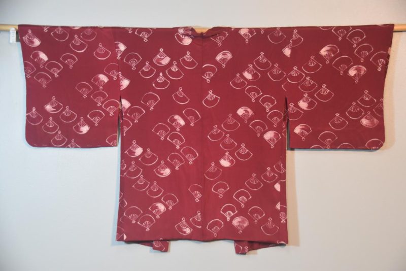 Vintage Fan Design Silk Haori Jacket - Image 4