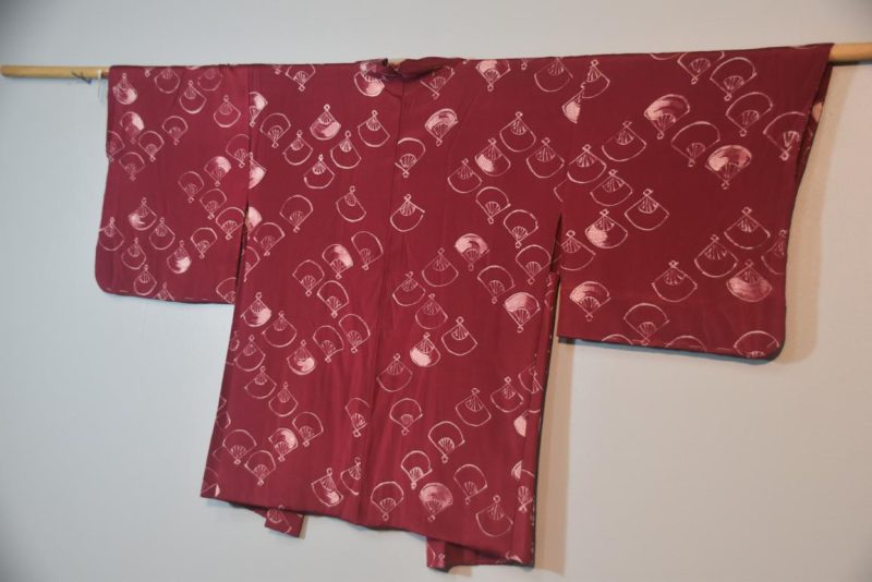 Vintage Fan Design Silk Haori Jacket - Image 3
