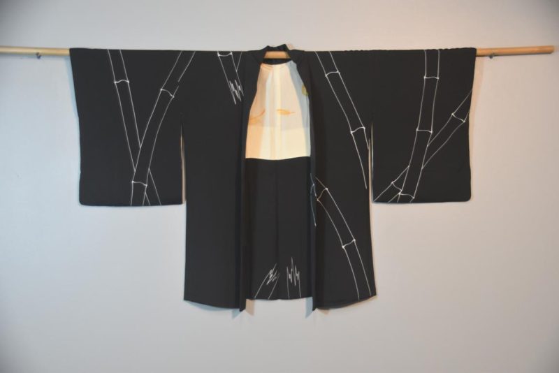 Bamboo on Black Silk Vintage Haori Jacket - Image 5