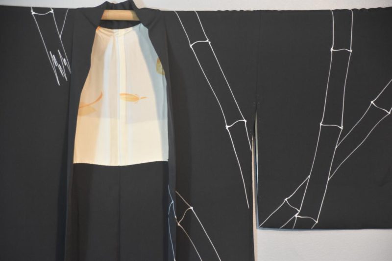 Bamboo on Black Silk Vintage Haori Jacket - Image 4