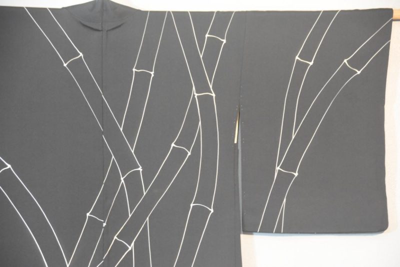 Bamboo on Black Silk Vintage Haori Jacket - Image 3