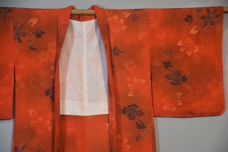 Smashing Orange Silk Vintage Haori Jacket - Image 4